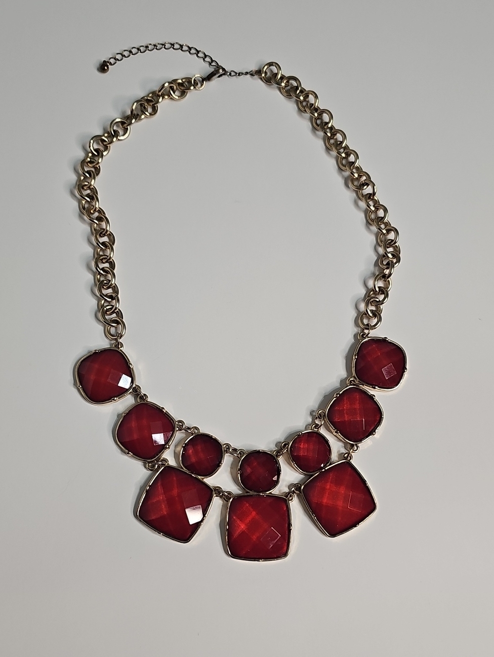 Gold-Tone Necklace with Deep Red Faceted Stones